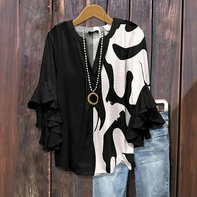 Noir wave | abstract contrast blouse