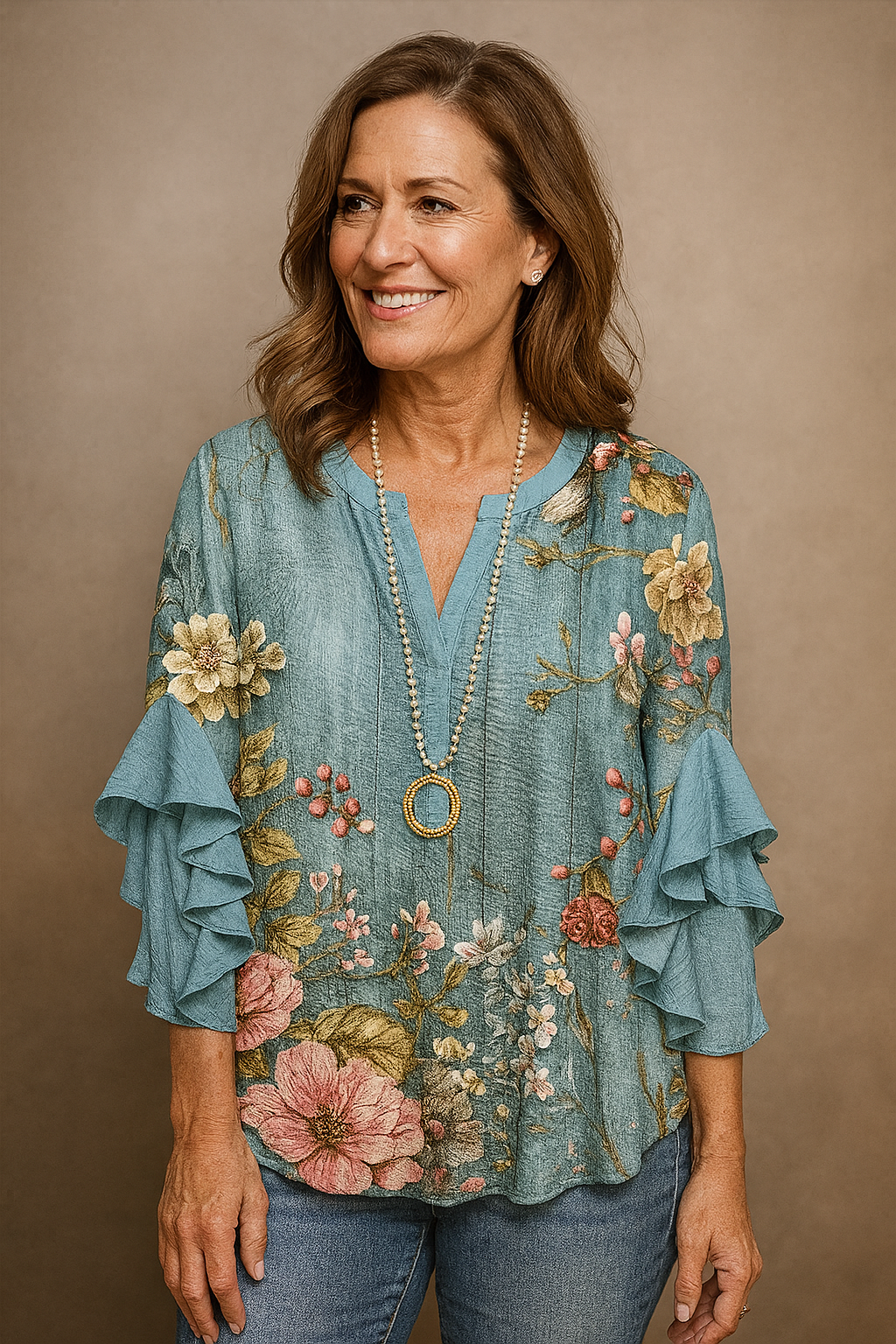 Celestine | Vintage Floral Ruffle Blouse