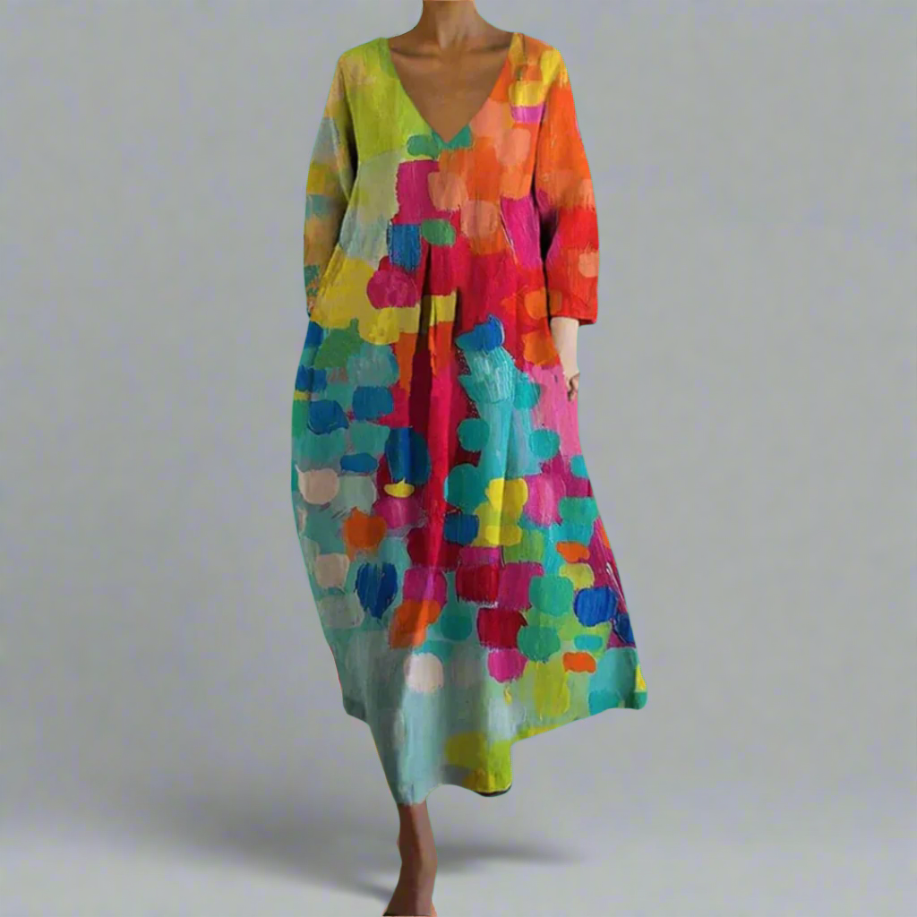 Linda | Colorful dress with V-neck from premium fabric