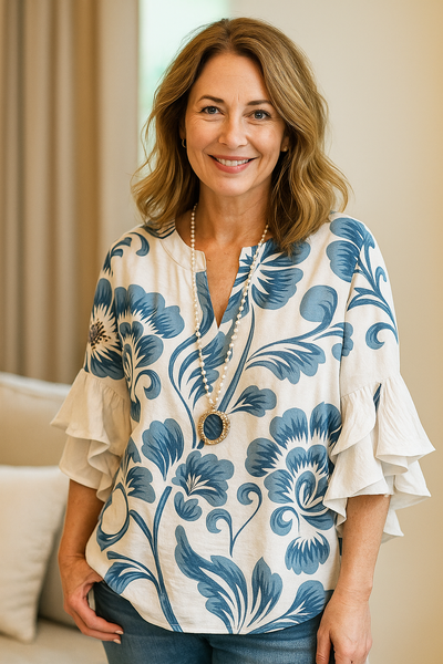 Blue flourish | bold ruffle blouse