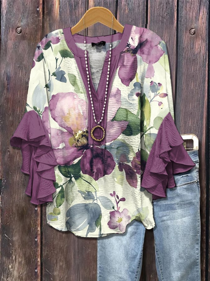 Wild Orchid | Watercolour floral blouse