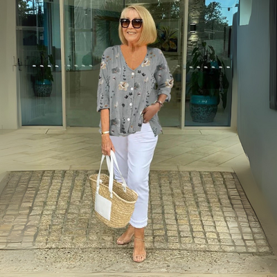 Joanne | Printed Button Tunic Top