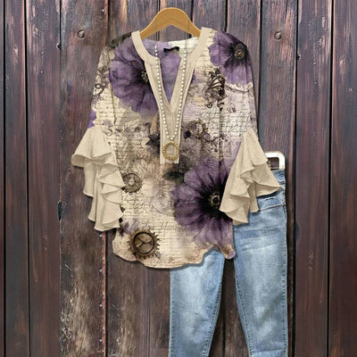 Lavender script | vintage floral blouse