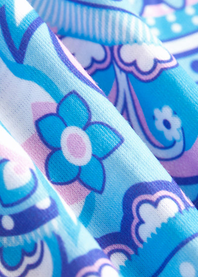 Roia - Light Blue Eyelet Tribal Print A Line Sleeveless Dress