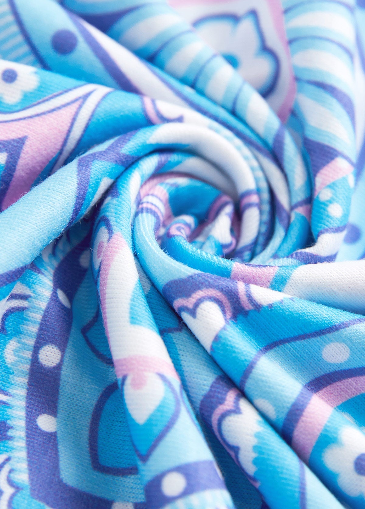 Roia - Light Blue Eyelet Tribal Print A Line Sleeveless Dress