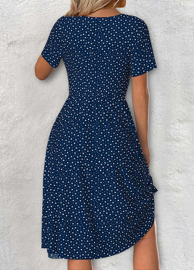 Claire - Navy Polka Dot Short Sleeve V Neck Dress