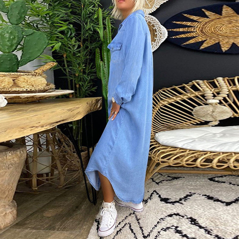 Aberley™ - Long-sleeve denim maxi dress