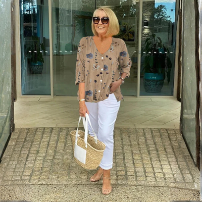 Joanne | Printed Button Tunic Top