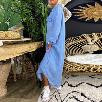 Gemma - Long Sleeve Maxi Dress in Denim