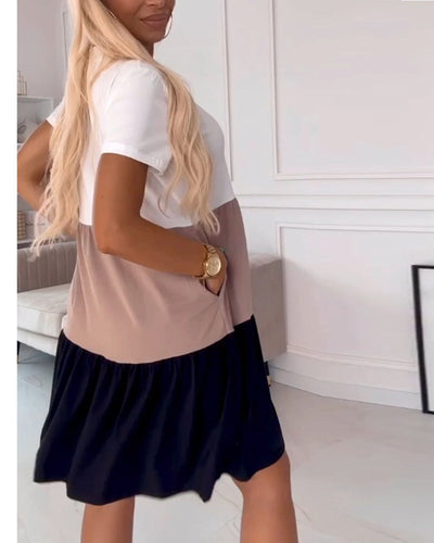 Alva | Color Block Casual Dress with Short Sleeves