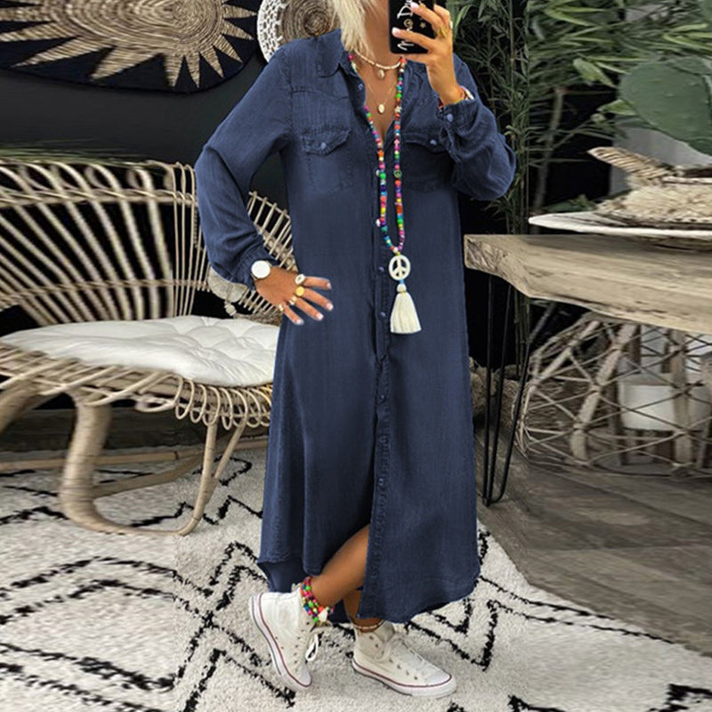Aberley™ - Long-sleeve denim maxi dress