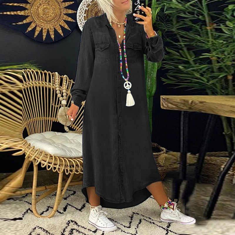 Aberley™ - Long-sleeve denim maxi dress