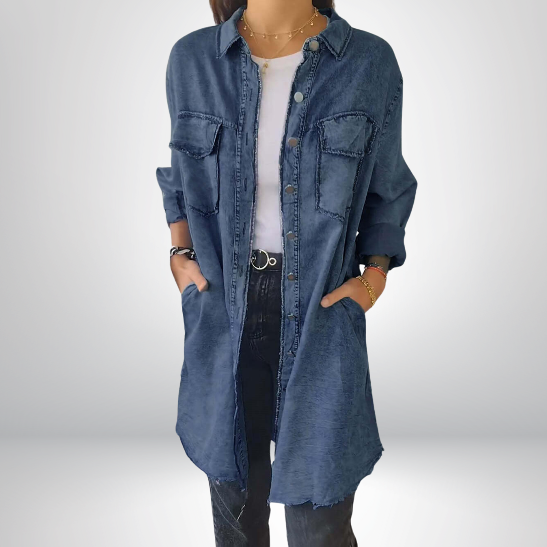 Kiara - Stylish and Versatile Long-Sleeved Denim Jacket with Collar