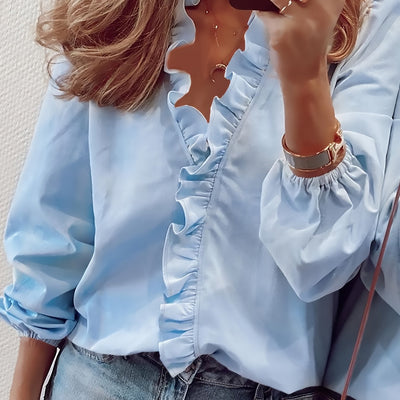 Angelique | Blouse with V-Neck and Ruffles