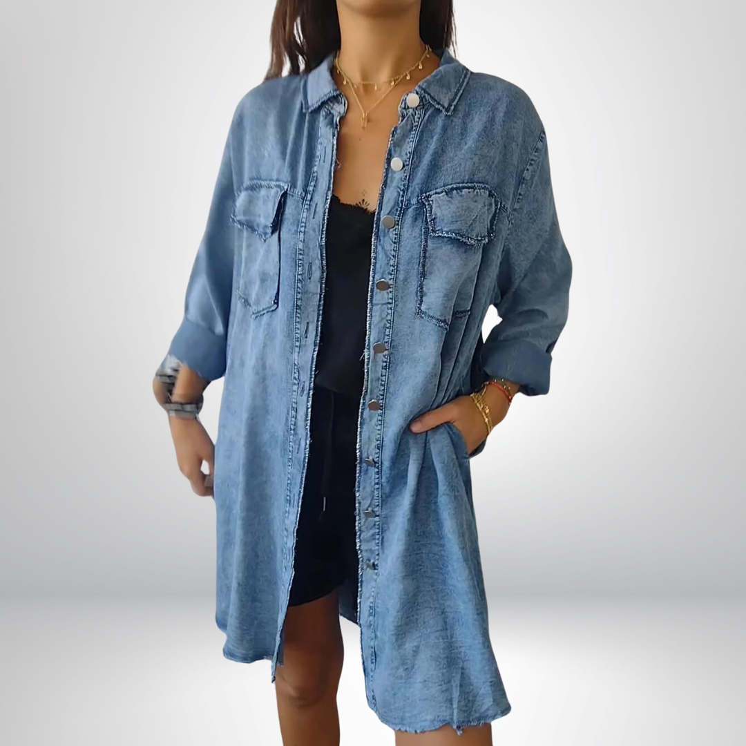 Kiara - Stylish and Versatile Long-Sleeved Denim Jacket with Collar