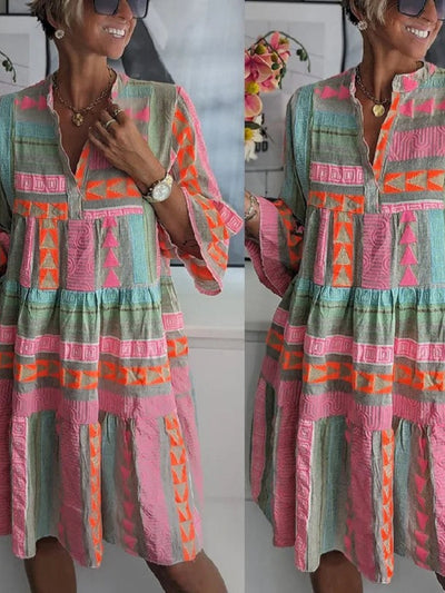 Ava - Chic V-Neck Cotton Hemp Summer Dress