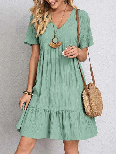 Audrey - Trendy Boho Ruffle Hem Mini Dress
