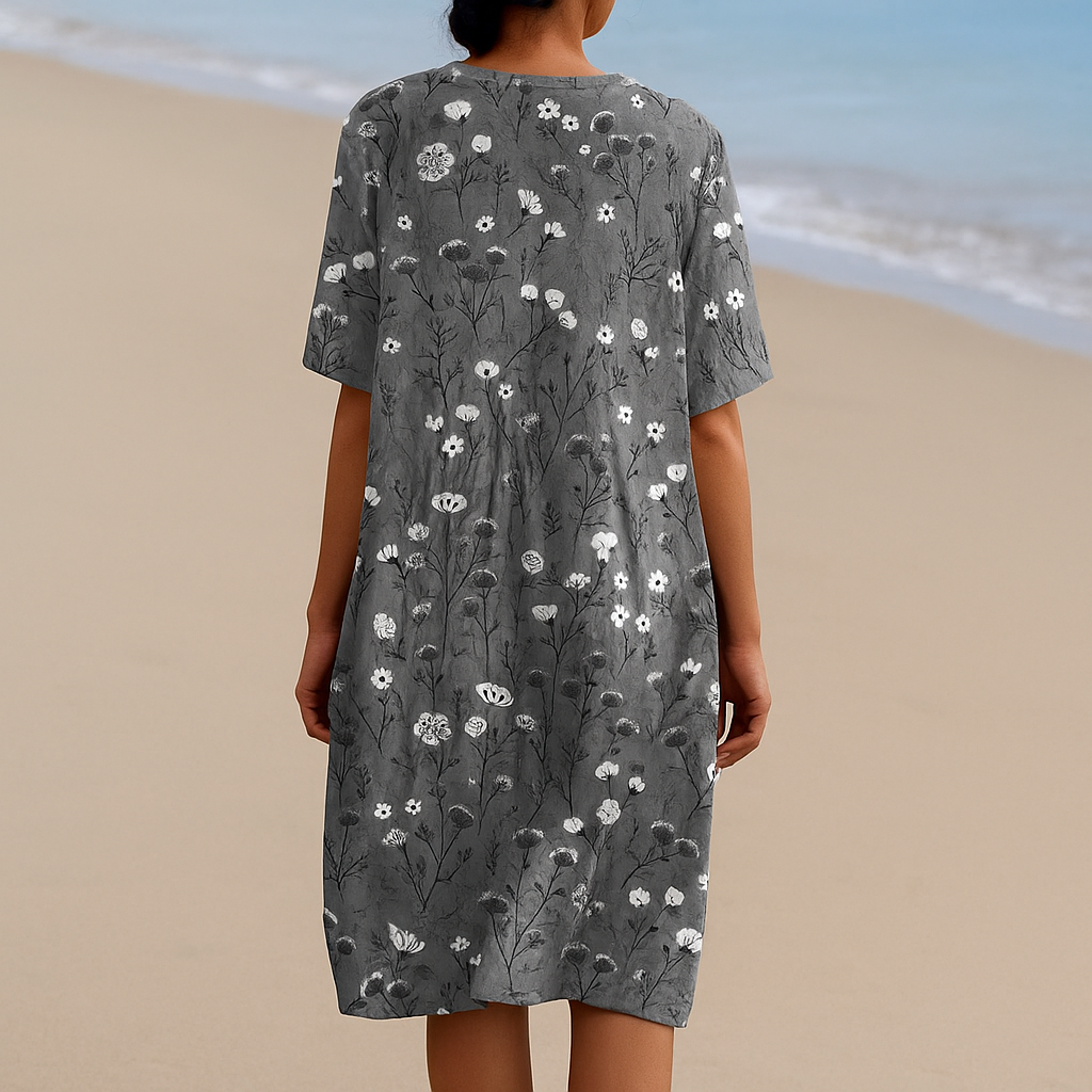 Noemie - Gray Dress with White Flowers