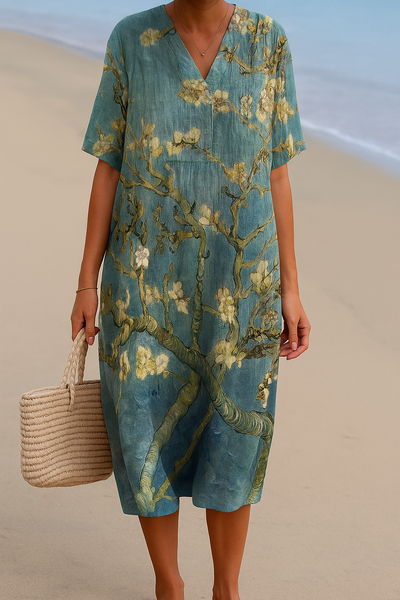 Almonde - Blue-green dress with floral print