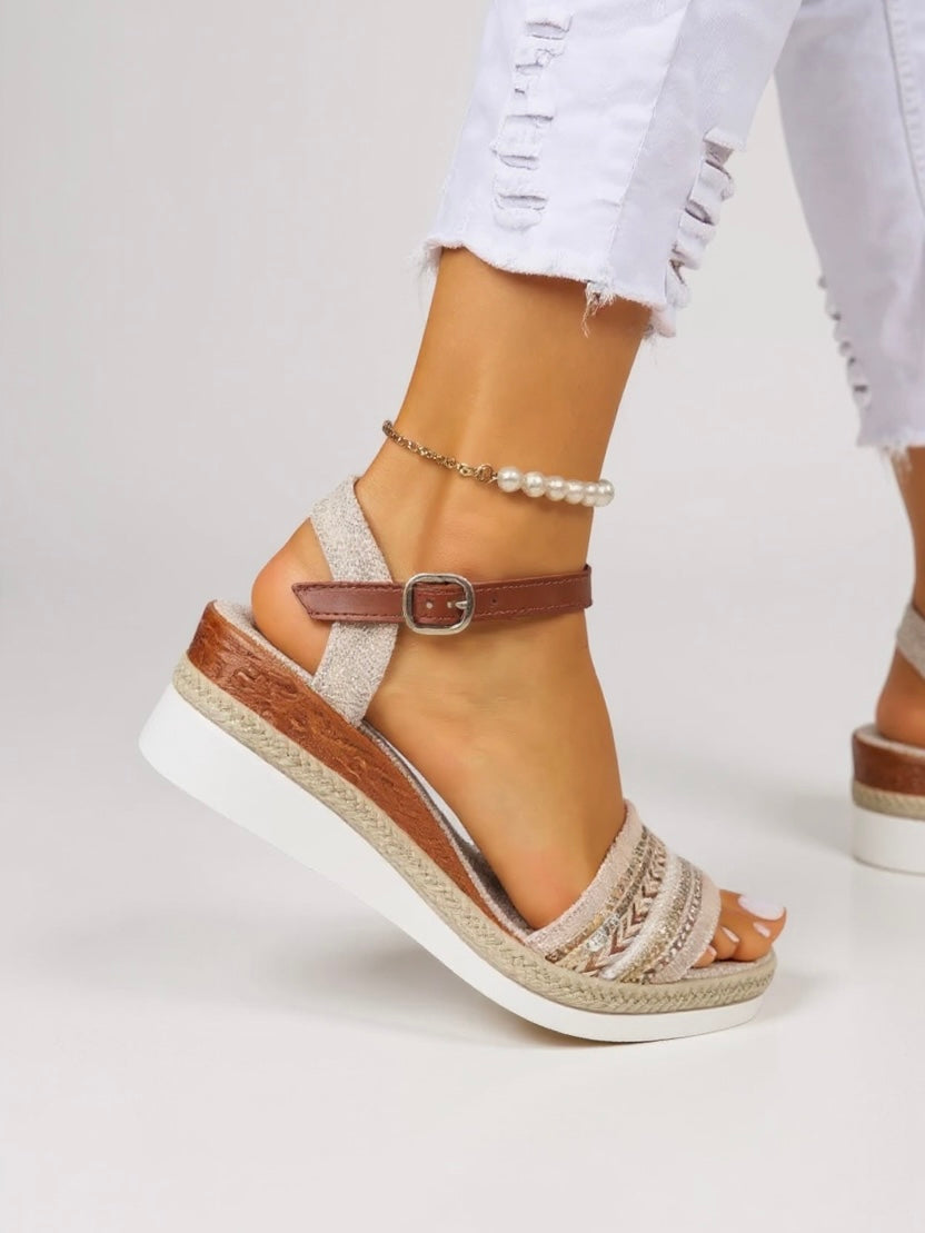 Mila - Beaded Wedge Sandals