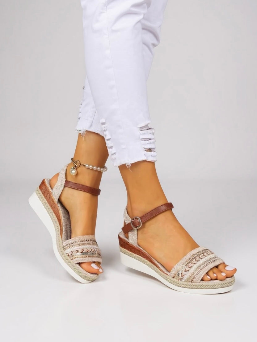 Mila - Beaded Wedge Sandals