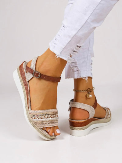 Mila - Beaded Wedge Sandals