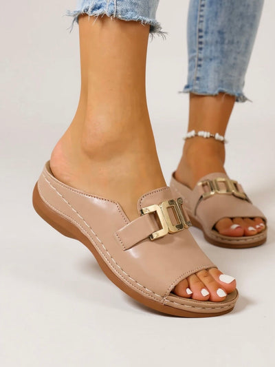 Lena - Gold-Buckle Slides