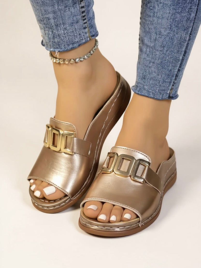 Lena - Gold-Buckle Slides