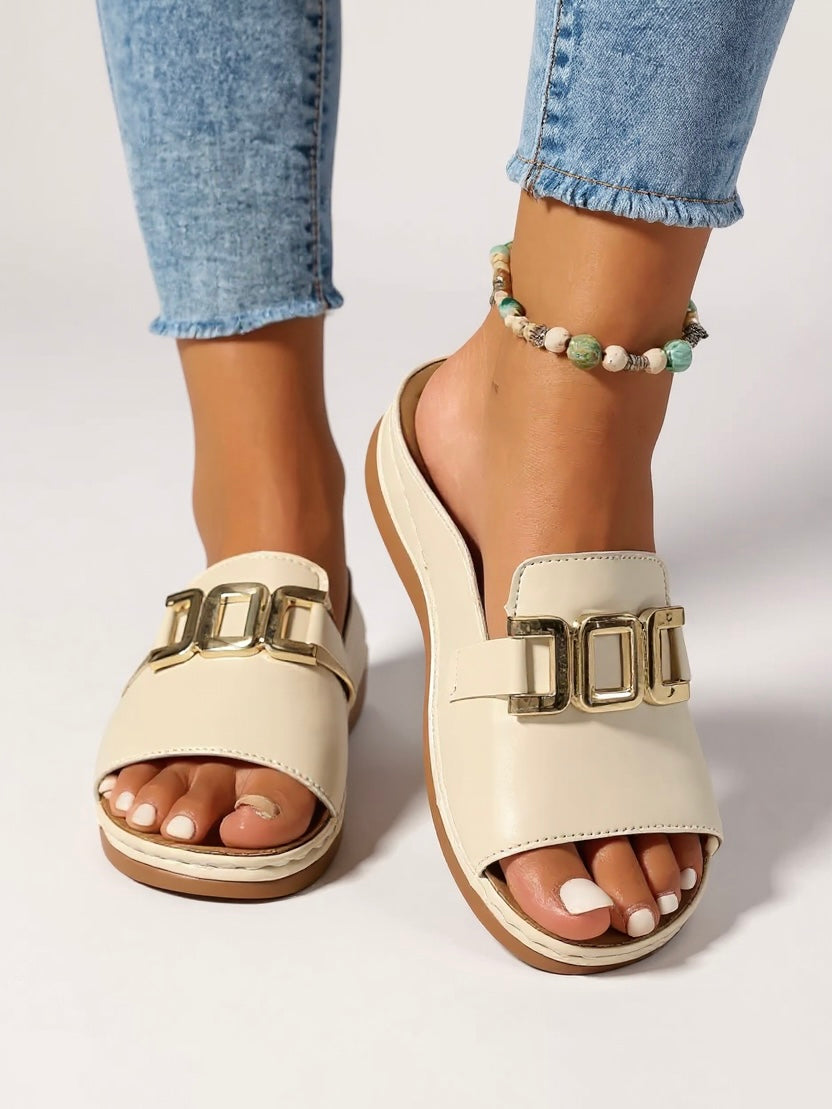Lena - Gold-Buckle Slides