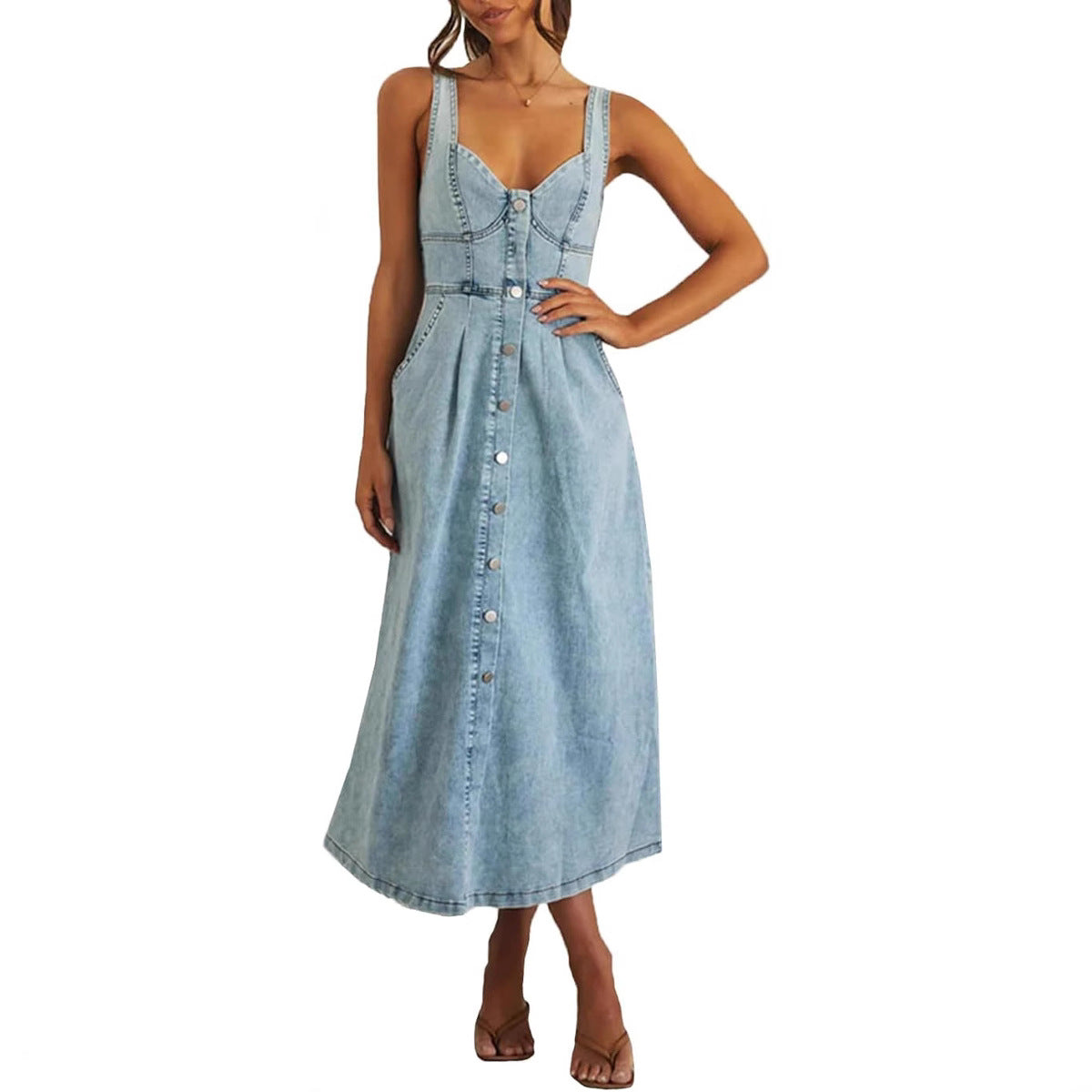 JAYLIN™ | Classic Sleeveless Button-Front Denim Dress