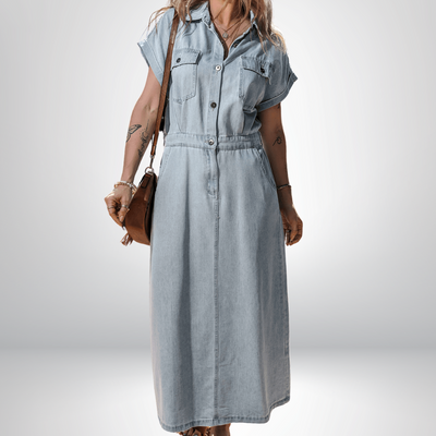 Bonnie - Elegant Denim Dress with Short Batwing Sleeves