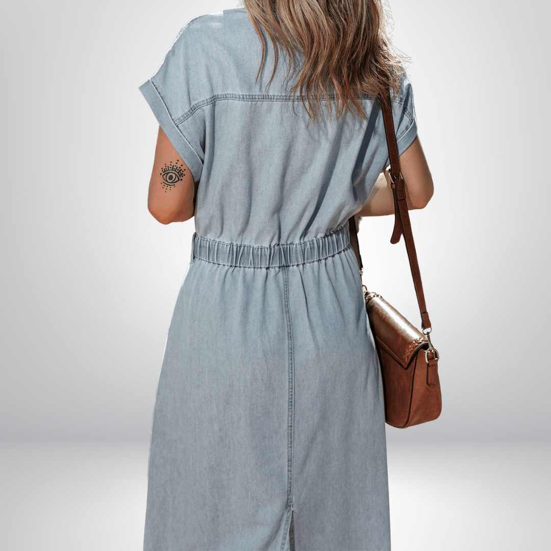 Bonnie - Elegant Denim Dress with Short Batwing Sleeves