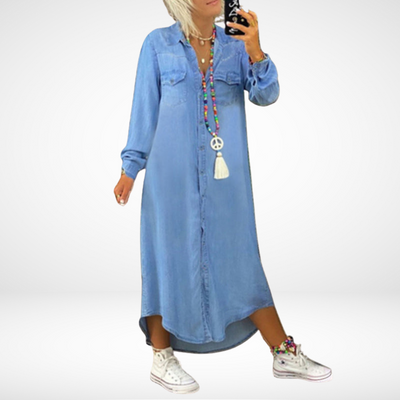 Gemma - Long Sleeve Maxi Dress in Denim
