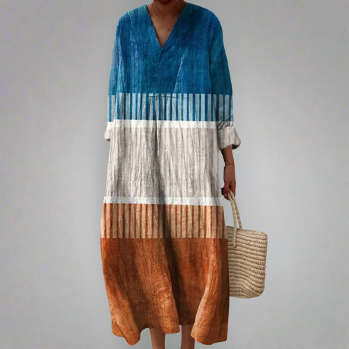 Mara - Terracotta Dress with Graphic Stripes
