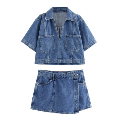 Eden - V-neck Denim Set