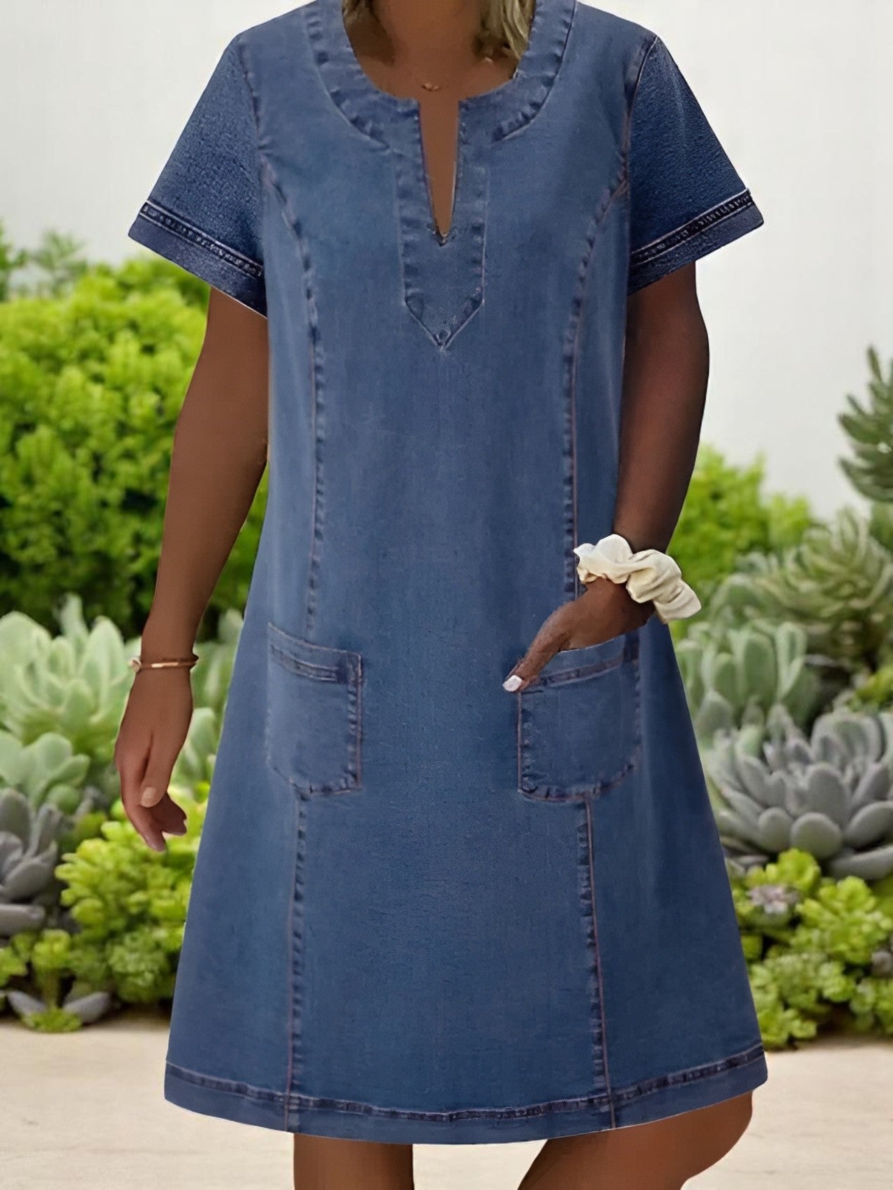 Ivory - Casual Denim-Style Dress