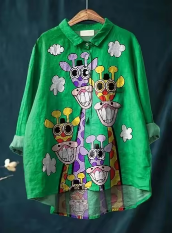Ann - Colorful Blouse with Giraffe Print