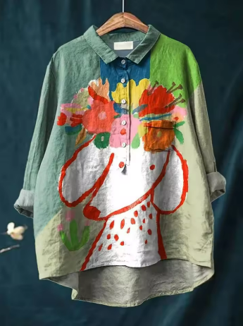Joyce - Blouse with Floral and Dog Print