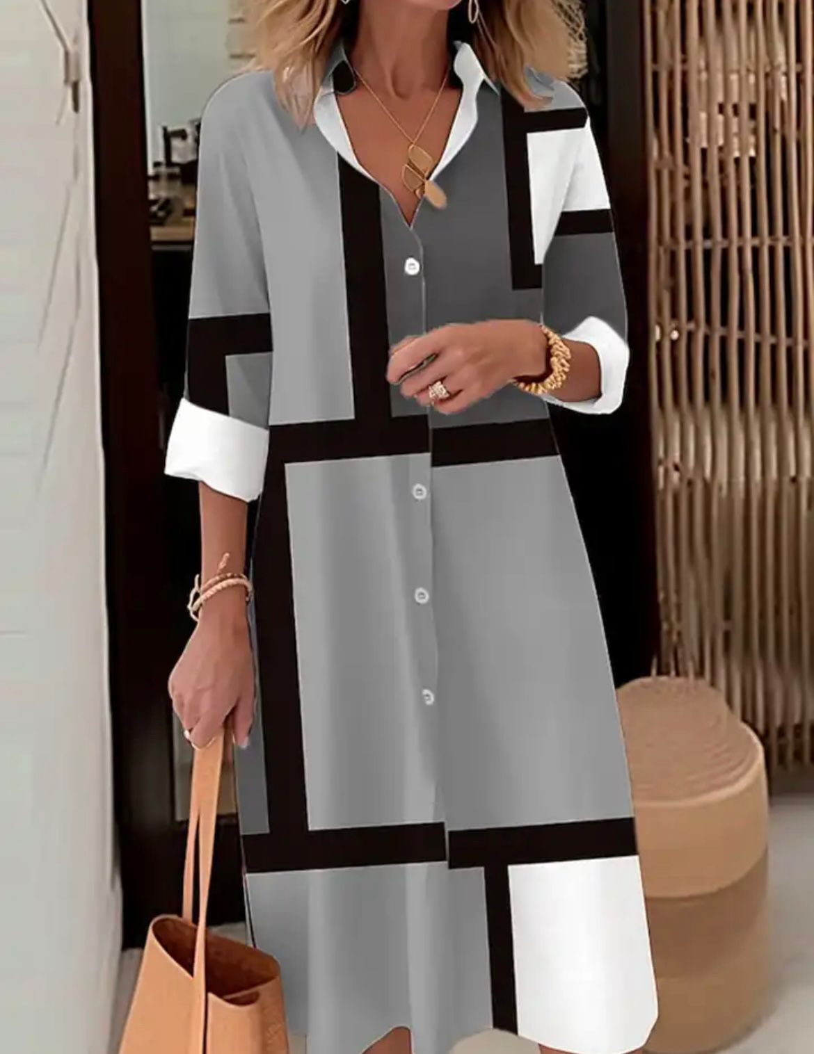 Margaritte - Geometric Print Shirt Dress