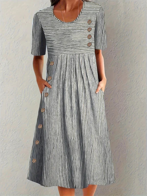 Dawn | Striped Button Midi Day Dress
