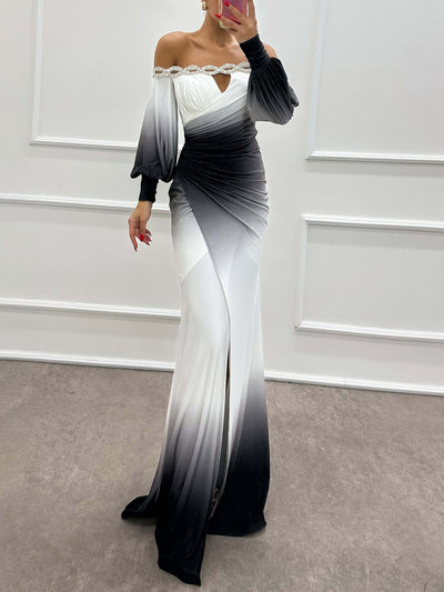 Elysia - Gradient Off-Shoulder Evening Dress