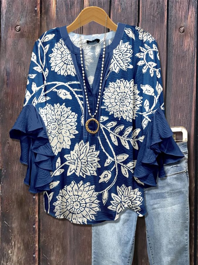 Midnight Petal | Navy Botanical Blouse