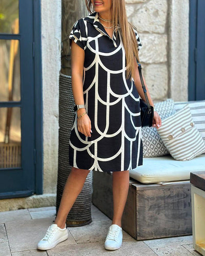 Ellanore - Geometric Print Polo Dress