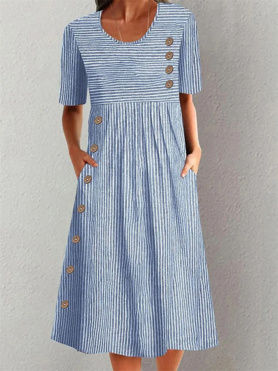 Dawn | Striped Button Midi Day Dress