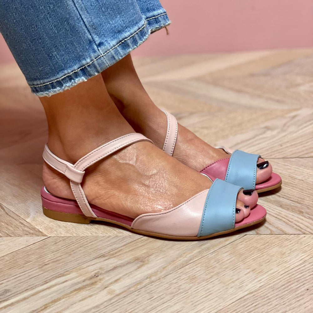 Lily - Asymmetrical Pink Color Block Loafers