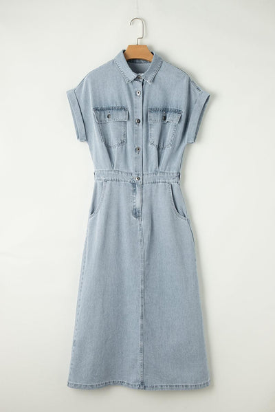 Bonnie - Elegant Denim Dress with Short Batwing Sleeves