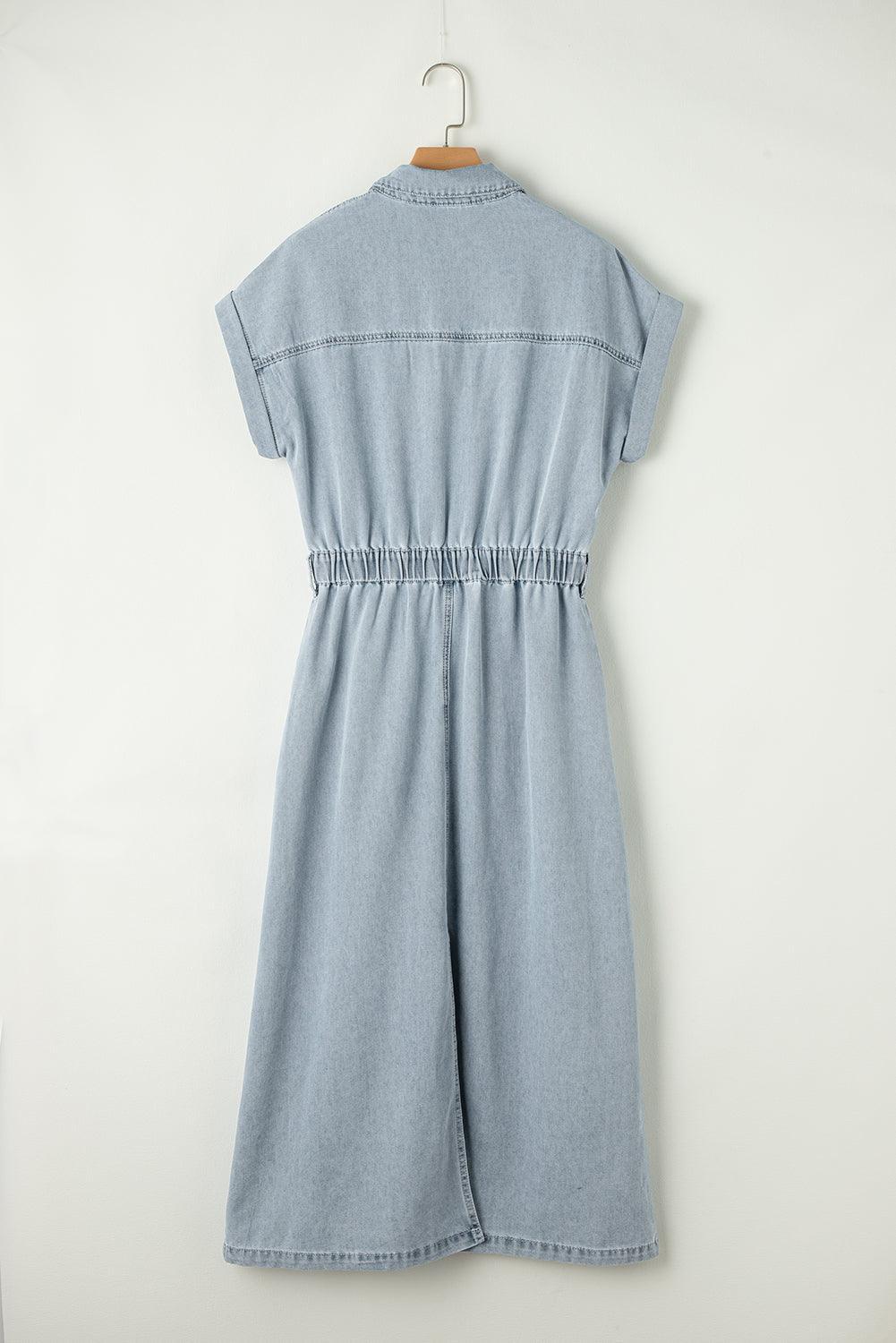 Bonnie - Elegant Denim Dress with Short Batwing Sleeves