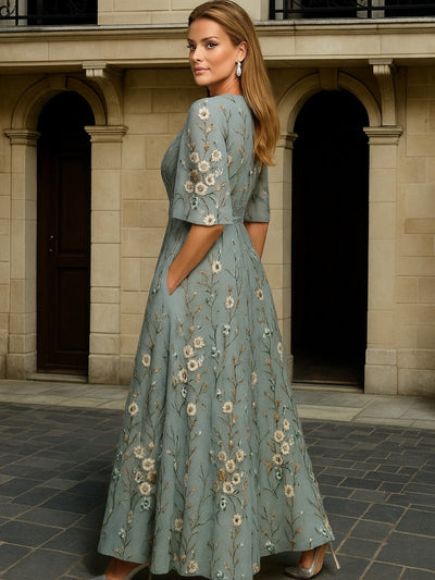 Jacky - Elegant V-Neck Belted Boho Dress