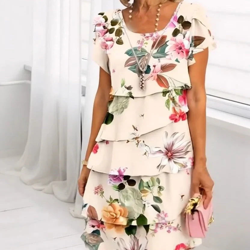 Elif - Ruffled Pleated Floral Dress