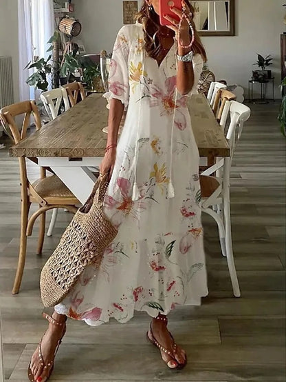 Julie – Bohemian Dress in Natural Linen